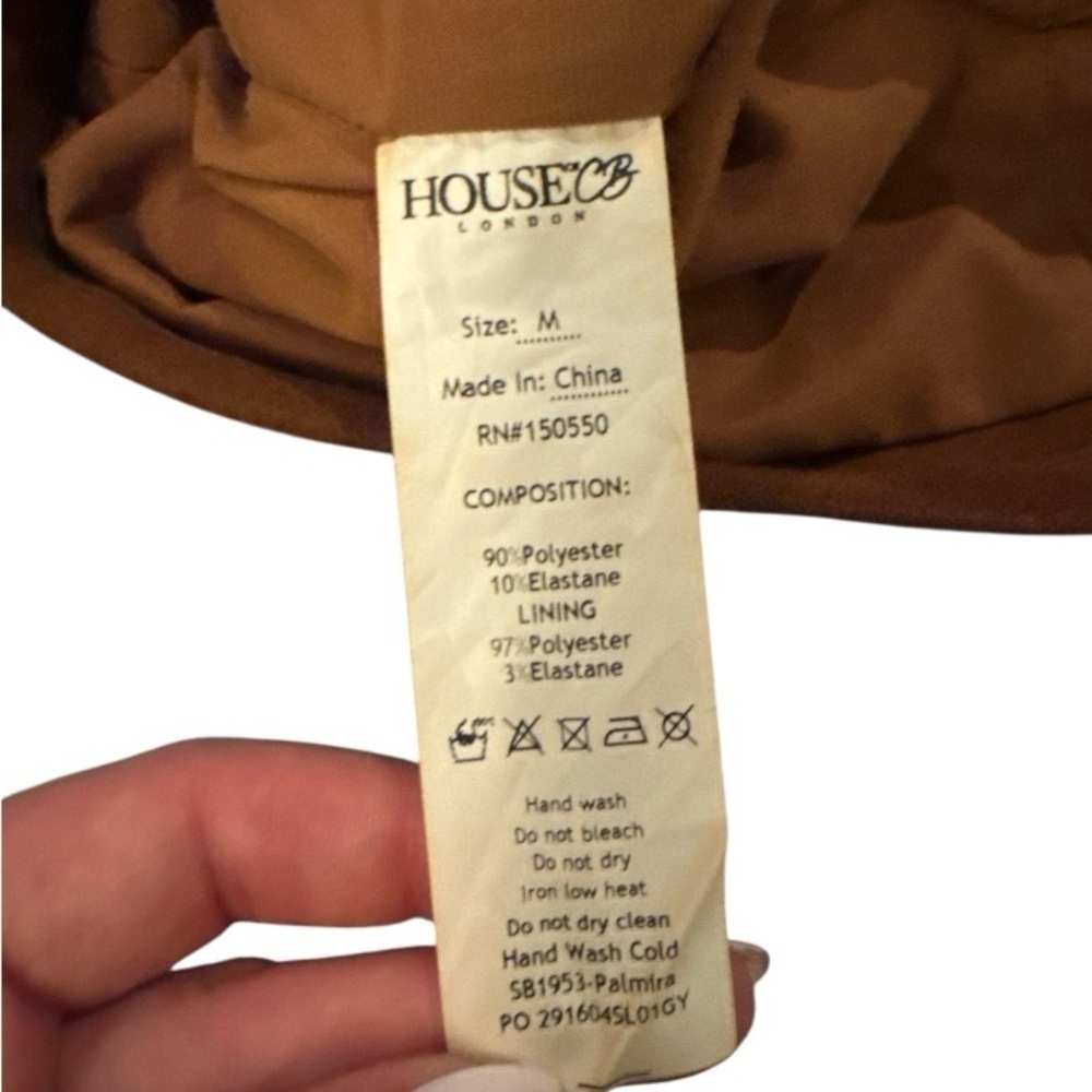 House of CB Camel Suedette Palmira Bustier Bodycon Halter Dress Sz M Mini - Picture 7 of 13